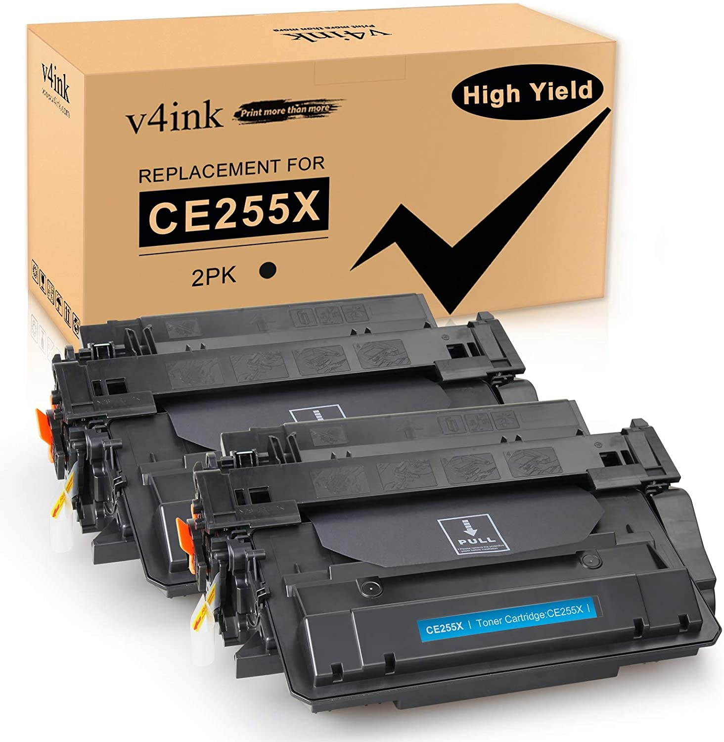 V4INK Compatible CE255X Toner Cartridge Replacement for HP 55X CE255X 55A CE255A Toner High Yield Ink for HP Laserjet P3015 P3015d P3015dn P3015n P3015x M521dn M521dw M525c M525dn M525f Printer 2PK