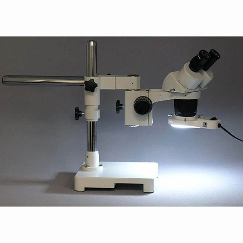 SW-3B24-FRL Binocular Microscope, WH10x Eyepieces, 10X and 40X Magnification, 2X/4X Objective, Single-Arm Boom Stand, 8W Fluorescent Ring Light, 110V-120V