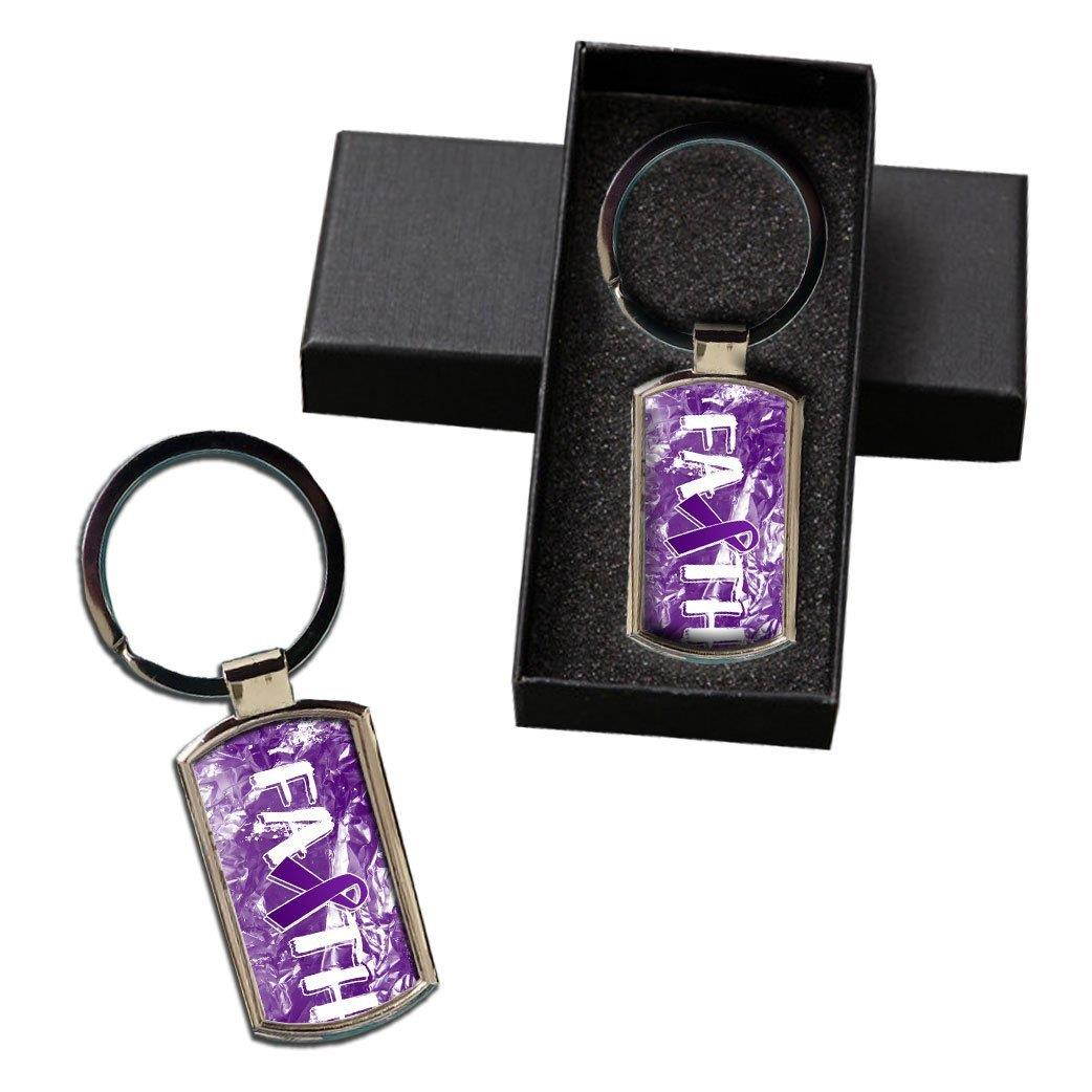 BleuReign(TM) Pancreatic Cancer Awareness Faith Ribbon Metal Keychain