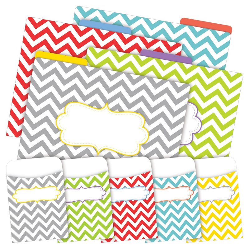 Barker Creek 12 Letter-Size File Folders & 30 Adhesive Pockets Set - Chevron Beautiful