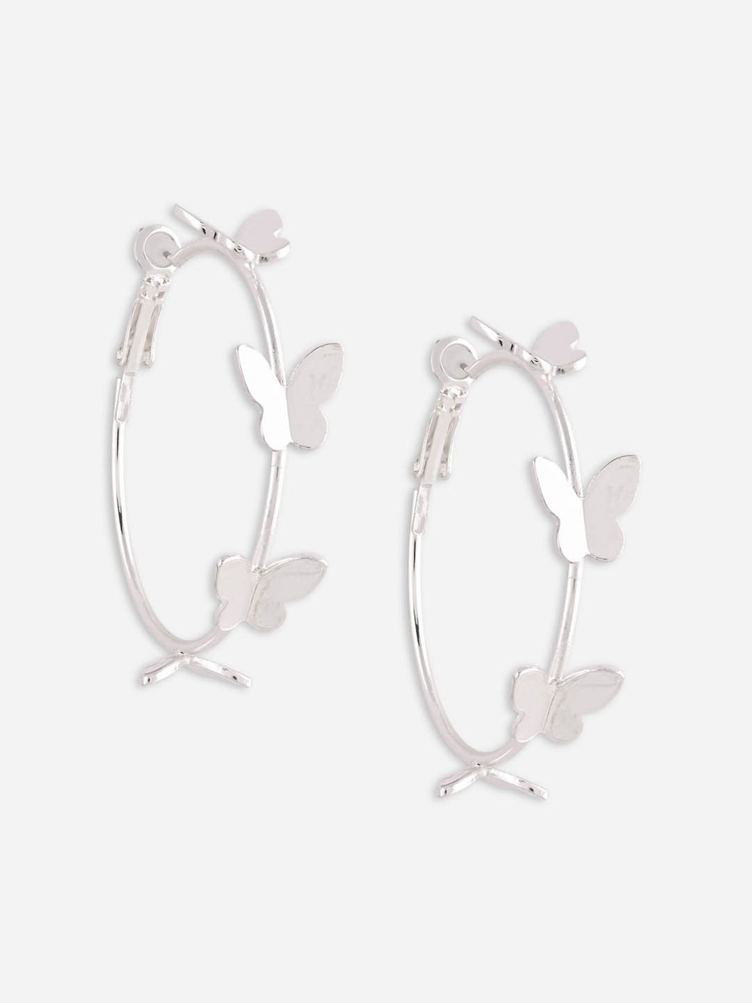 ToniQ Casual Silver-Plated Butterfly Hoop Earrings for Women