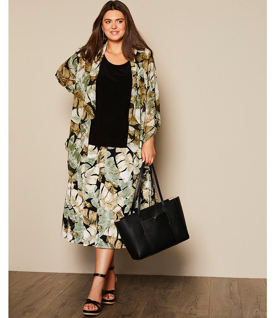 Investments Plus Size Soft Separates Long Sleeve Tropical Print Jacket