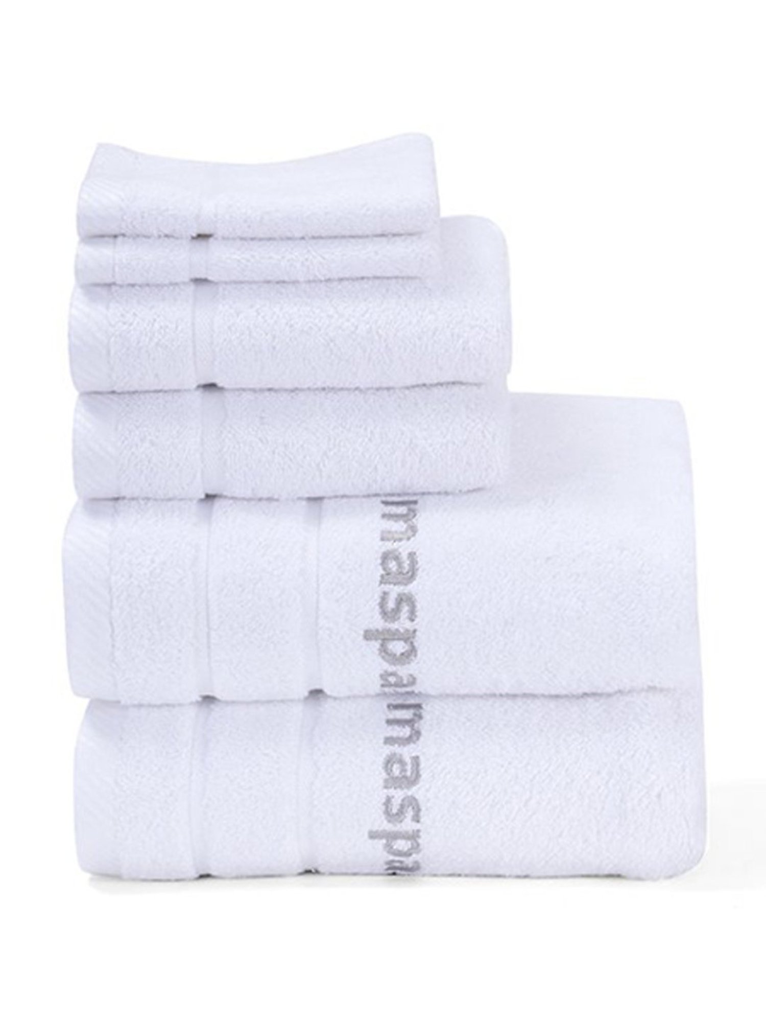 Maspar Amor White 650 GSM Bamboo & Cotton Bordered Hand, Face and Bath Towel - Set of 6