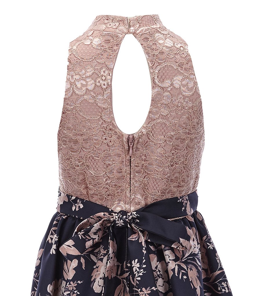 Bonnie Jean Big Girls 7-16 Lace/Floral Layered-Mikado Hi-Low Dress