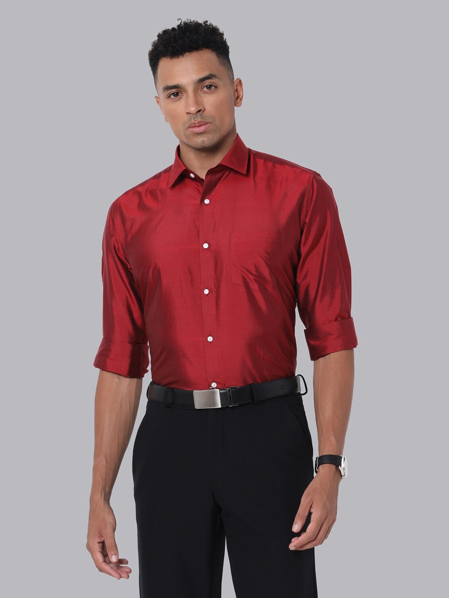 Van Heusen Maroon  Regular Fit Shirt