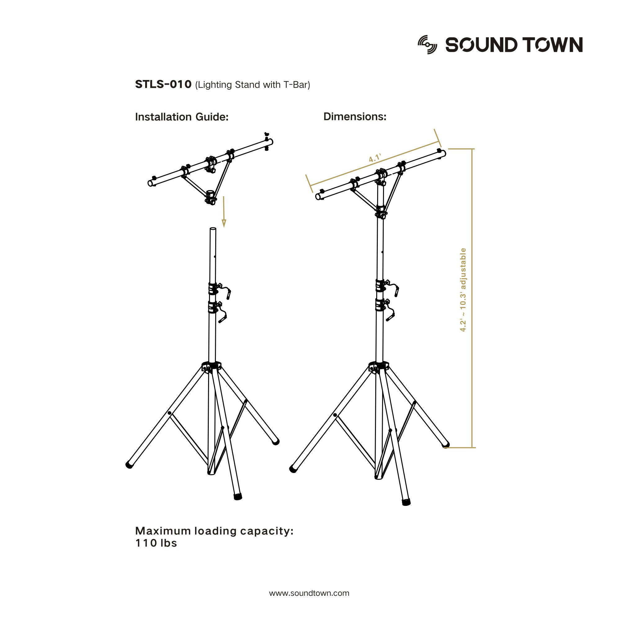 Sound Town Lighting Stand with T-Bar and Tripod Base