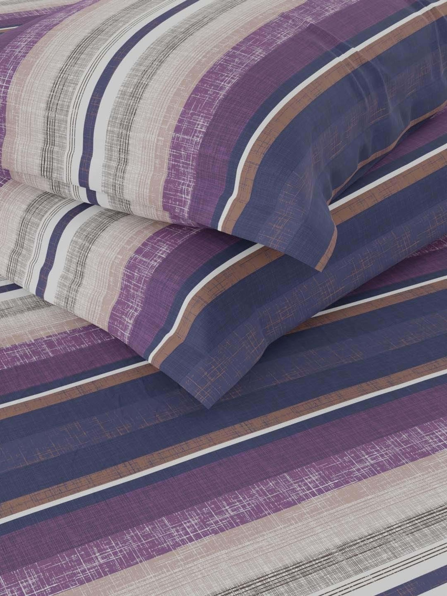 NAUTICA Ocean View Purple & Blue Cotton 160 TC King Bedsheet with 2 Pillow Cover