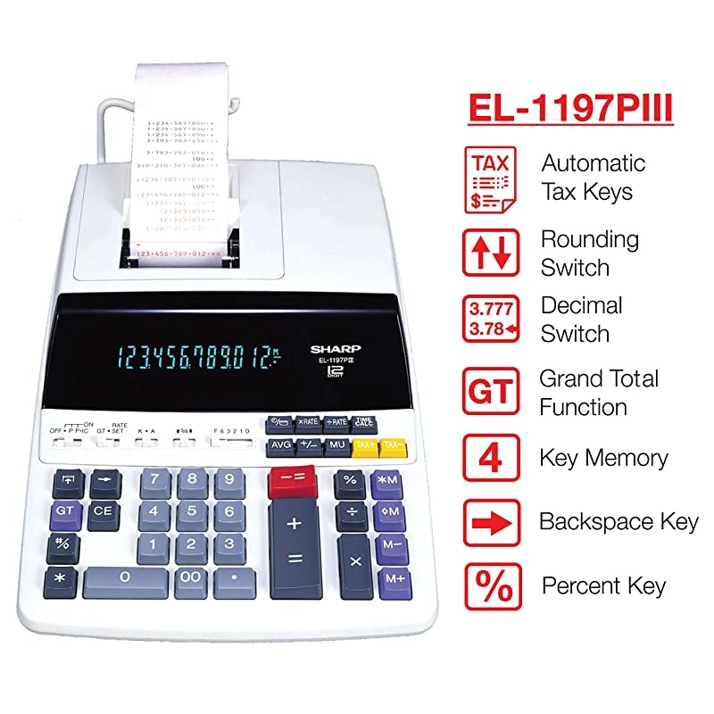 EL-1197PIII Heavy Duty Color Printing Calculator with Clock and Calendar