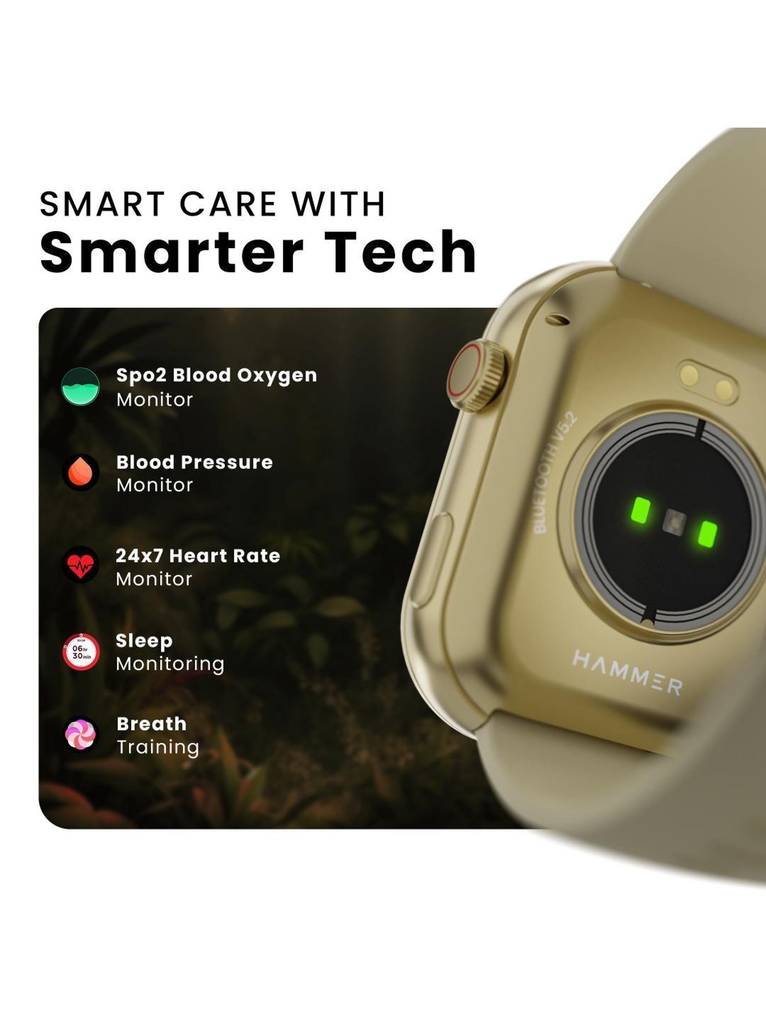 Hammer Tussle BT Calling Smartwatch with 2.01 inch HD Display & Voice Assistant (Champagne Gold)