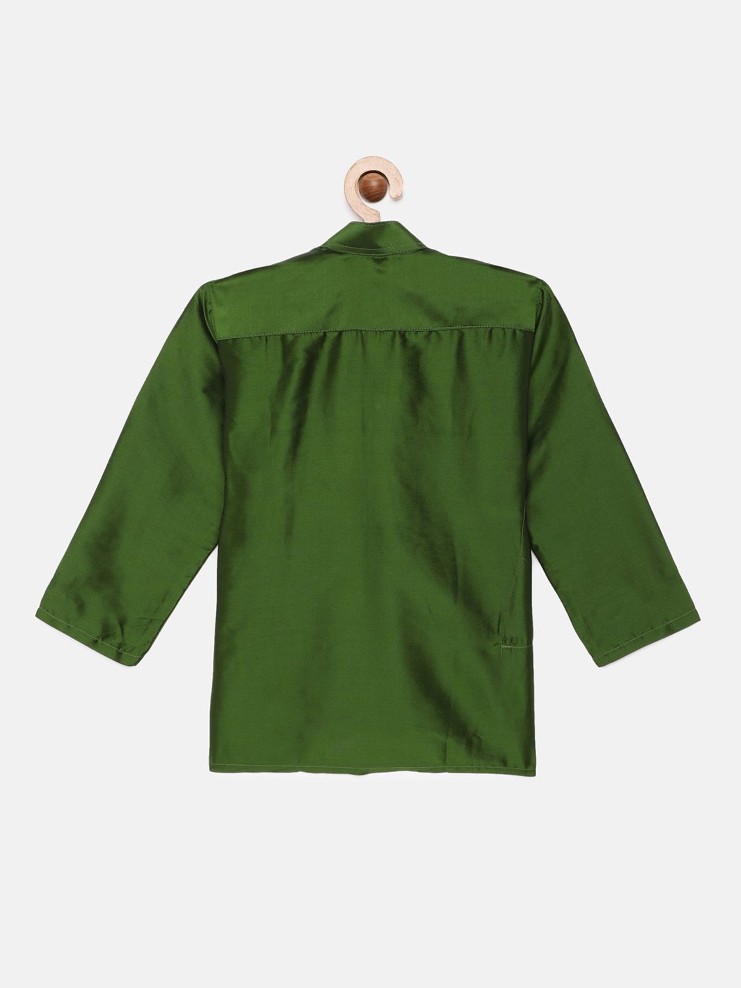 THANGAMAGAN Kids Green Solid Full Sleeves Kurta