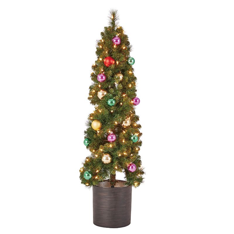 Home Heritage 4 Foot Artificial Tree w/ Lights + 4 Ft Spiral Pine Tree w/ Lights