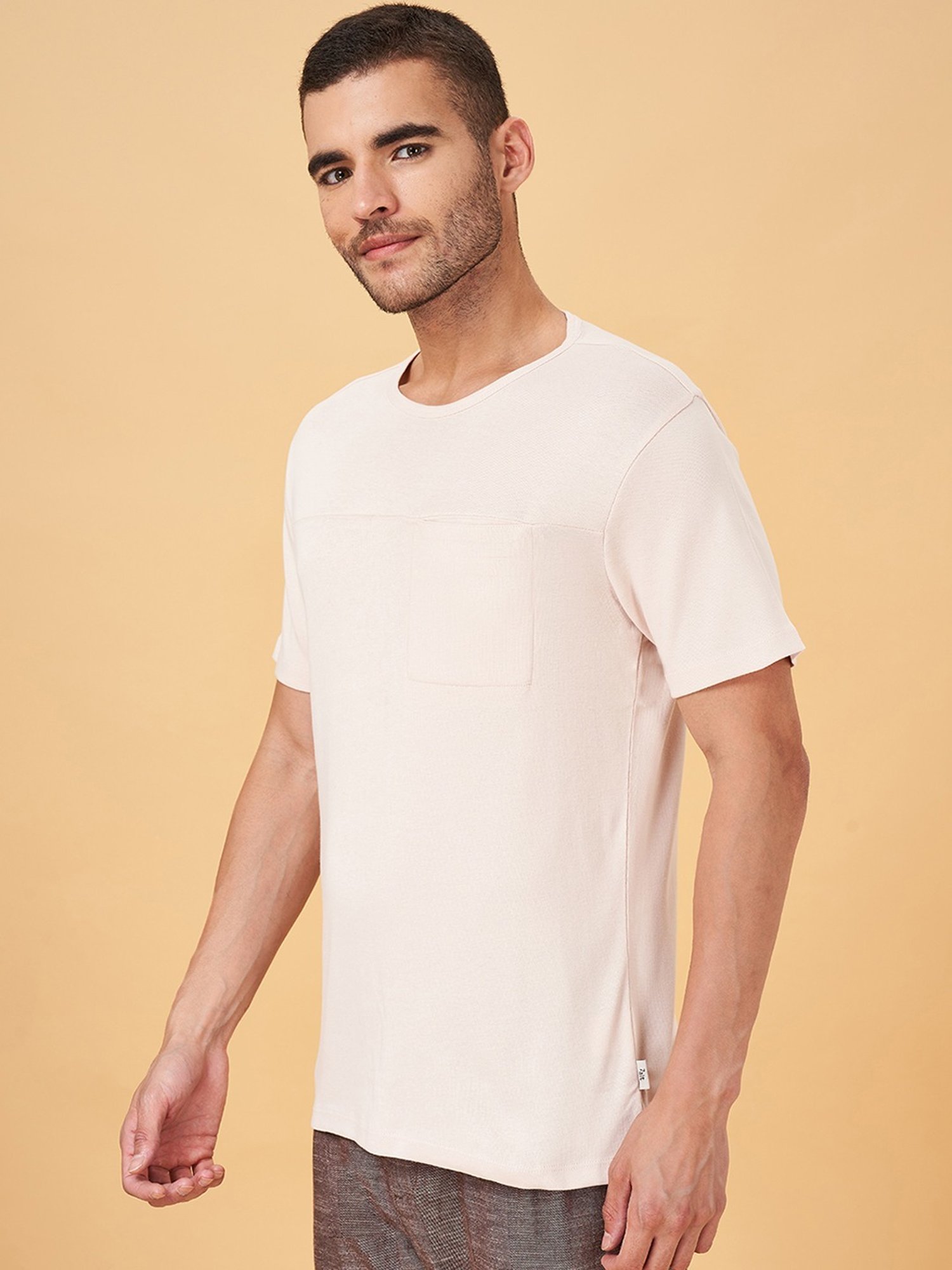 7 Alt by Pantaloons Beige Cotton Slim Fit T-Shirt