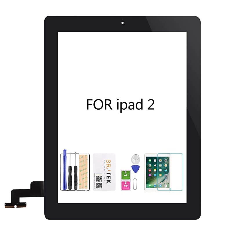 for iPad 2 Touch Screen Replacement A1397 A1395 A1396 Touch Digitizer Glass Partswith Home Button + Cameral Holder + PreInstalled Adhesive + Middle Frame BezelBlack