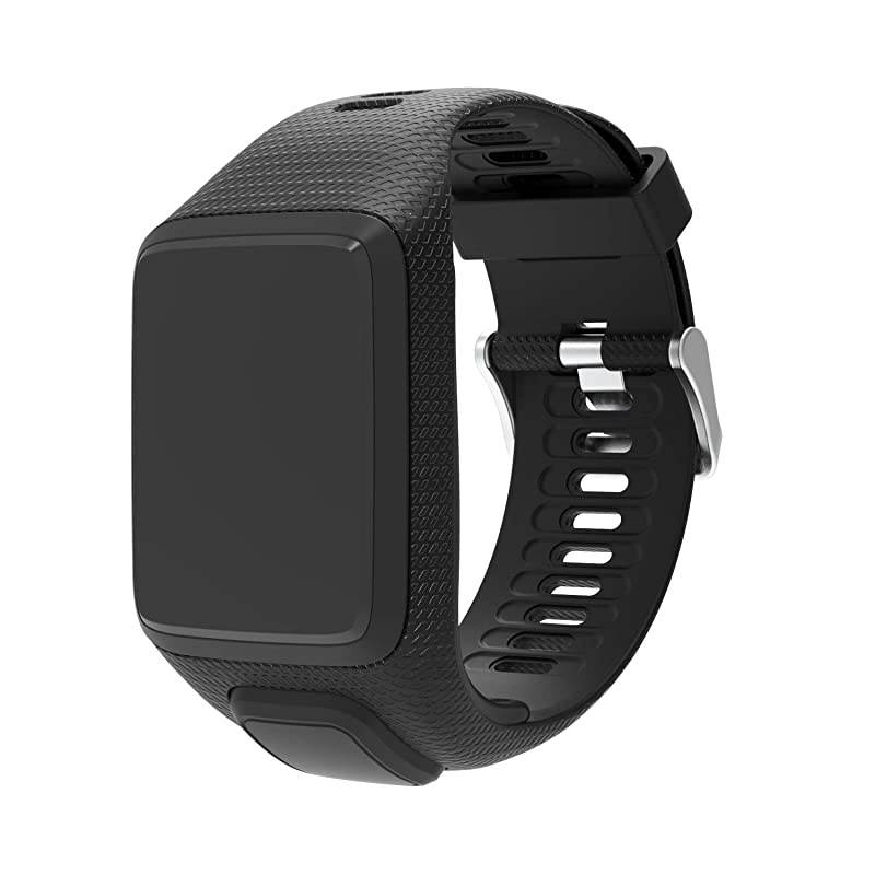Bands for Tomtom Runner 23 StrapCompatible with Spark 3Golfer2AdventurerRubber Replacement Band for Screen ProtectorGPS Smart Watch AccessoriesBlack