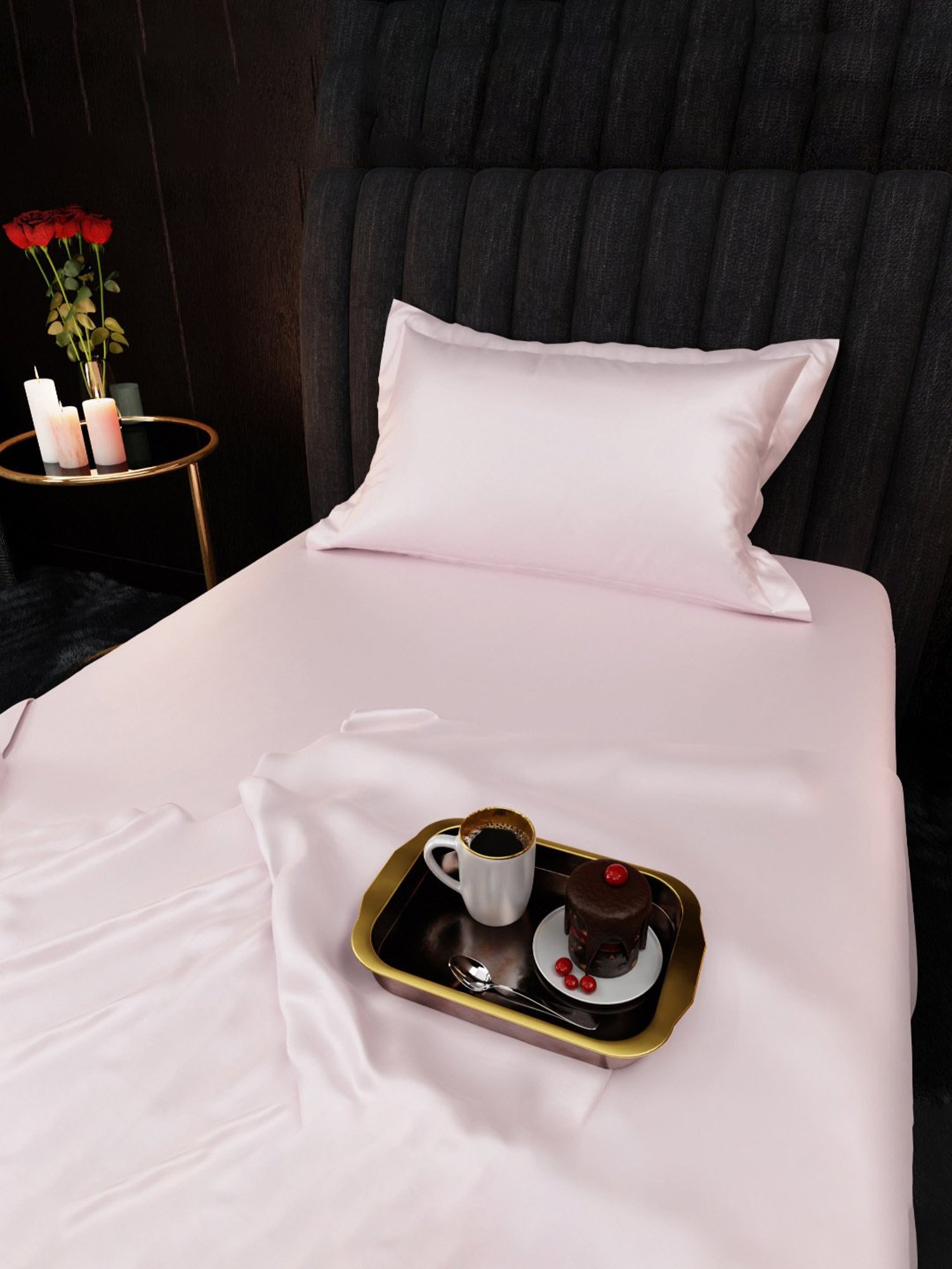 Stoa Paris Date Night Collection Pink 300 TC Polyester Single Bedsheet with Pillow Cover