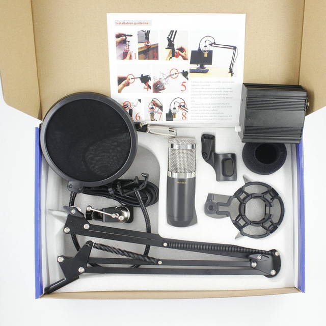 Professional BM800 Condenser Sound Microphone For Recording Kit KTV Karaoke+ Pop Filter +NB35 stand + 48V Phantom Power Supply