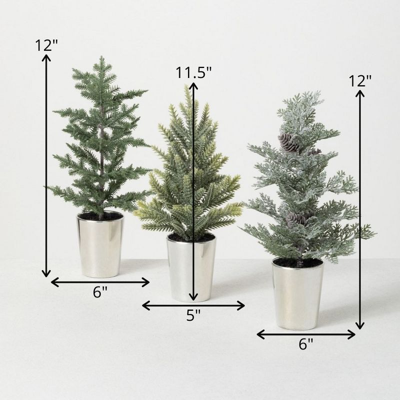 Sullivans 1', 1' & .9' Potted Pine Artificial Tree Set of 3, 12"H, 11.5"H & 12"H Green
