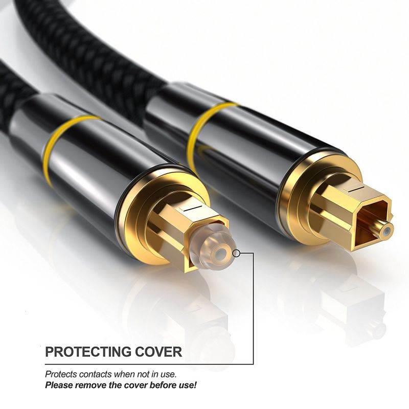 Digital Optical Audio Cable Toslink Cable -[24K Gold-Plated, Ultra-Durable] Hannord Nylon Braided Fiber Optic Male to Male Cord for Home Theater, Sound Bar, TV, PS4, Xbox, Playstation & More - 6.6ft