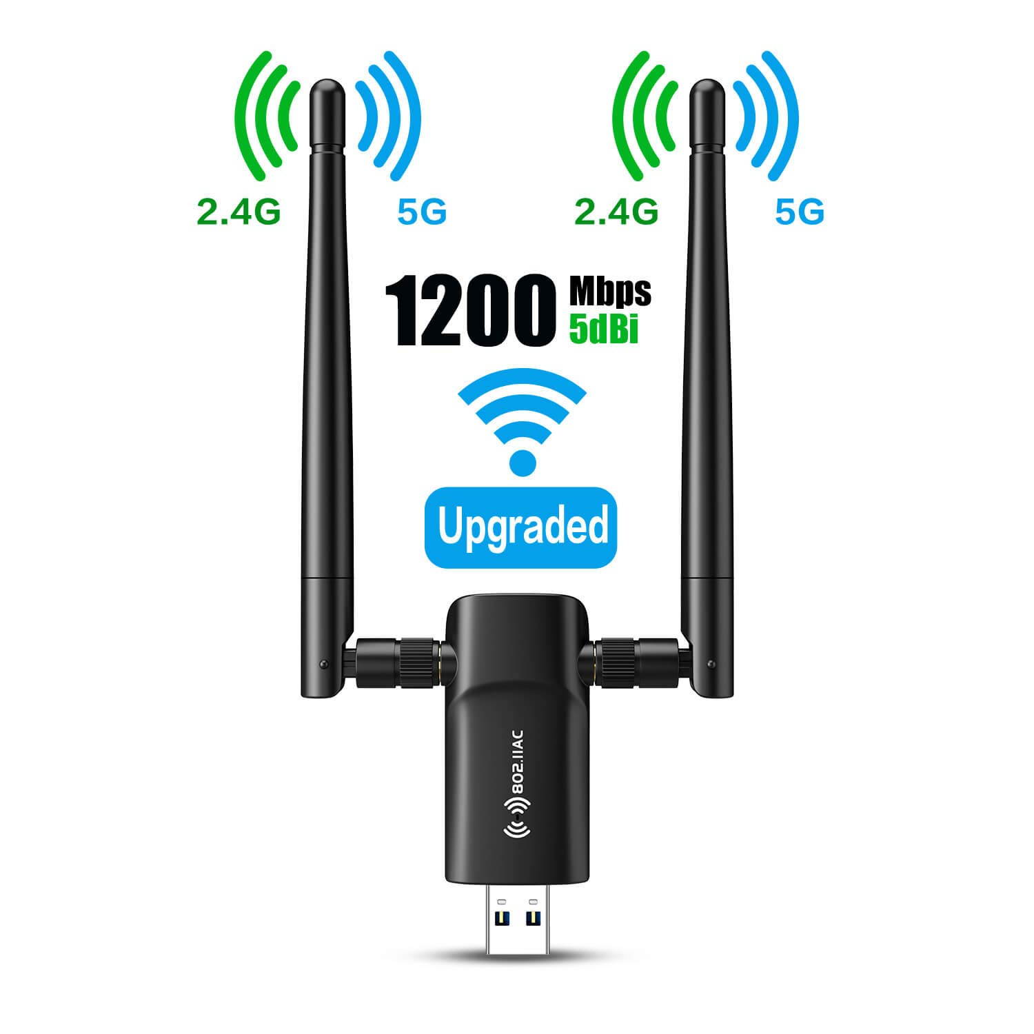 Wireless USB WiFi Adapter for PC - 802.11AC 1200Mbps Dual 5Dbi Antennas 5G/2.4G WiFi USB for PC Desktop Laptop MAC Windows 10/8/8.1/7/Vista/XP/Mac10.6/10.13, WiFi USB Computer Network Adapters