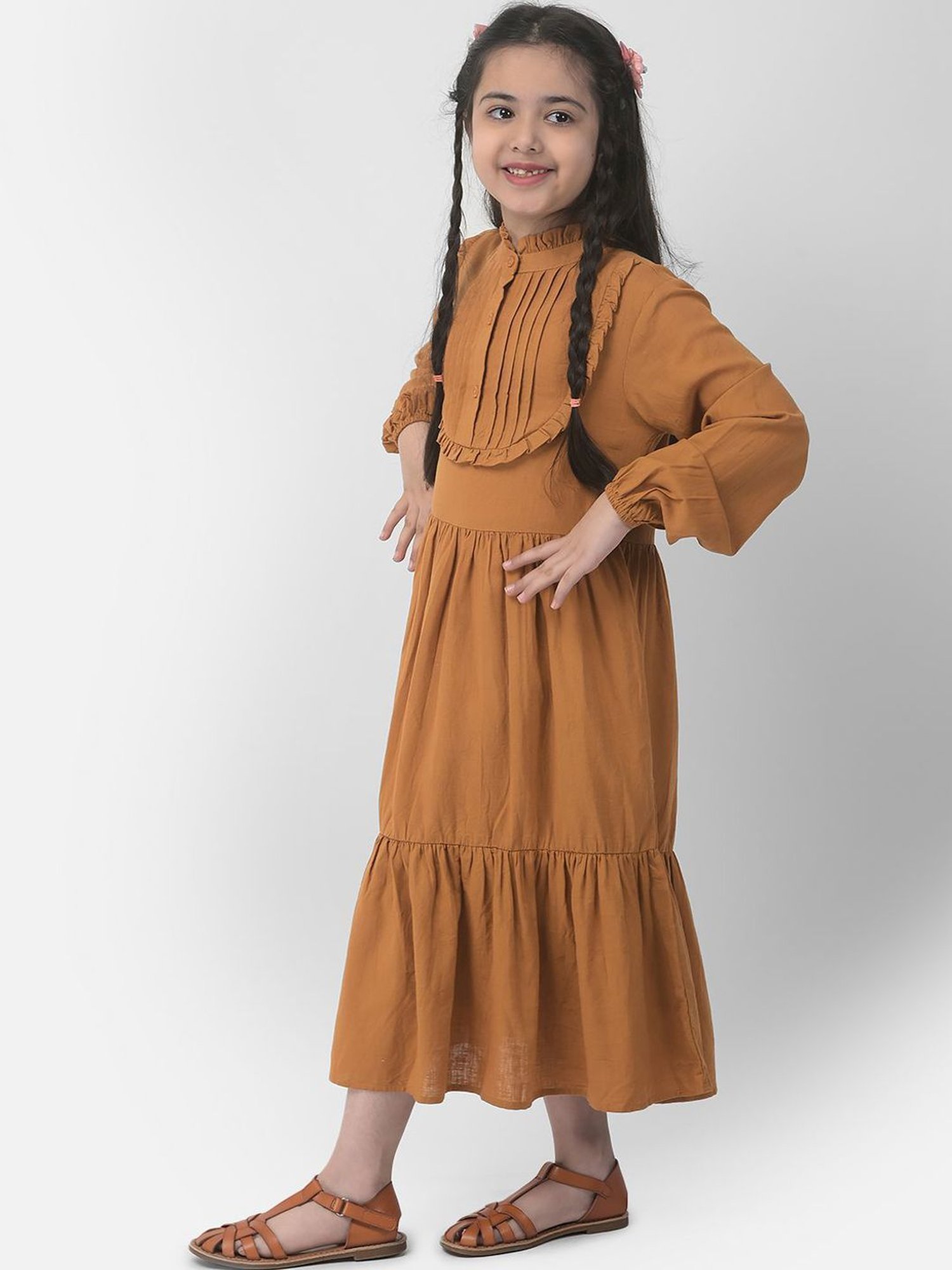 Crimsoune Club Kids Yellow Regular Fit Full Sleeves Dress