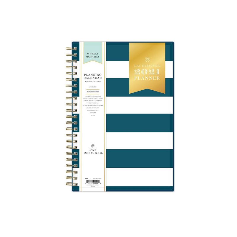 2021 Planner 5" x 8" Clear Pocket Cover Weekly/Monthly Wirebound Navy Stripe - Day Designer