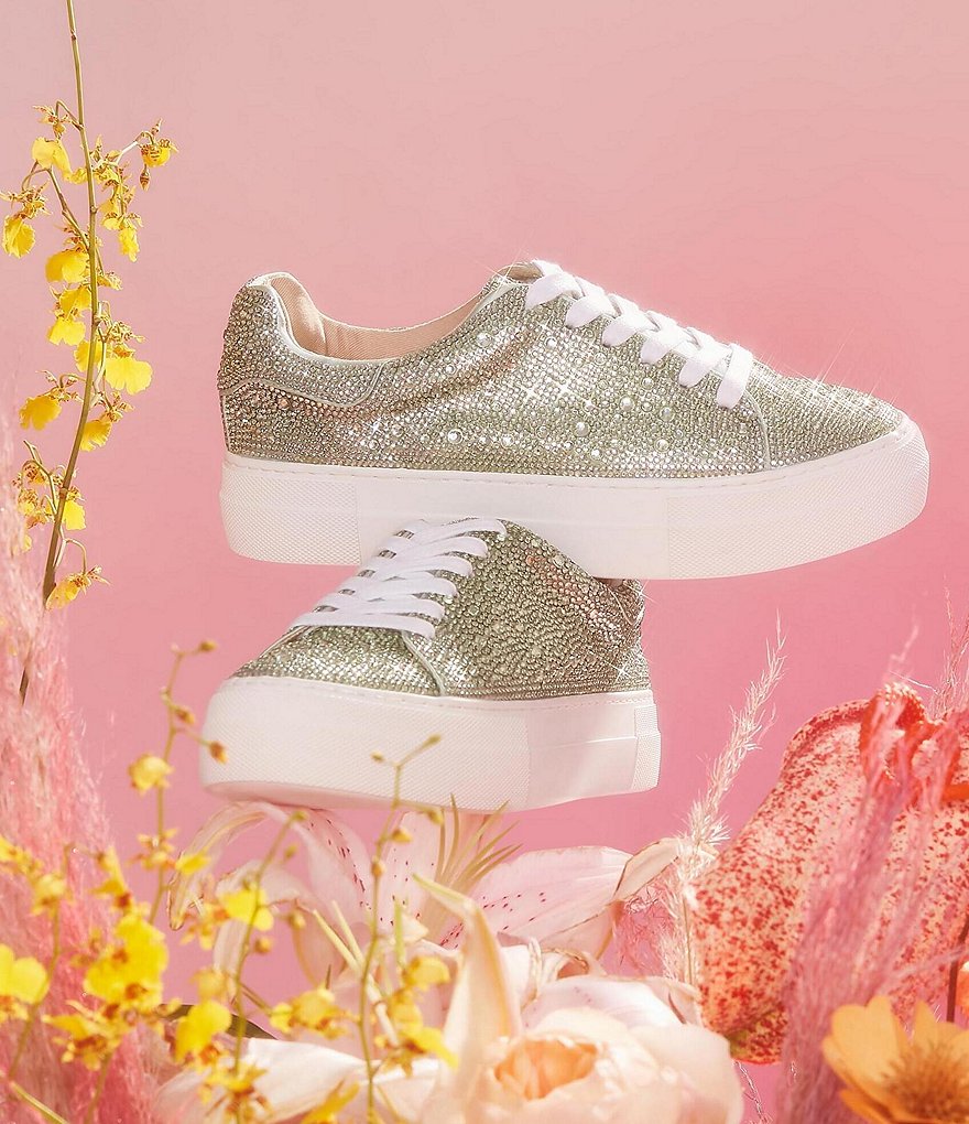 Blue by Betsey Johnson Sidny Rhinestone Embellished Platform Lace-Up Sneakers