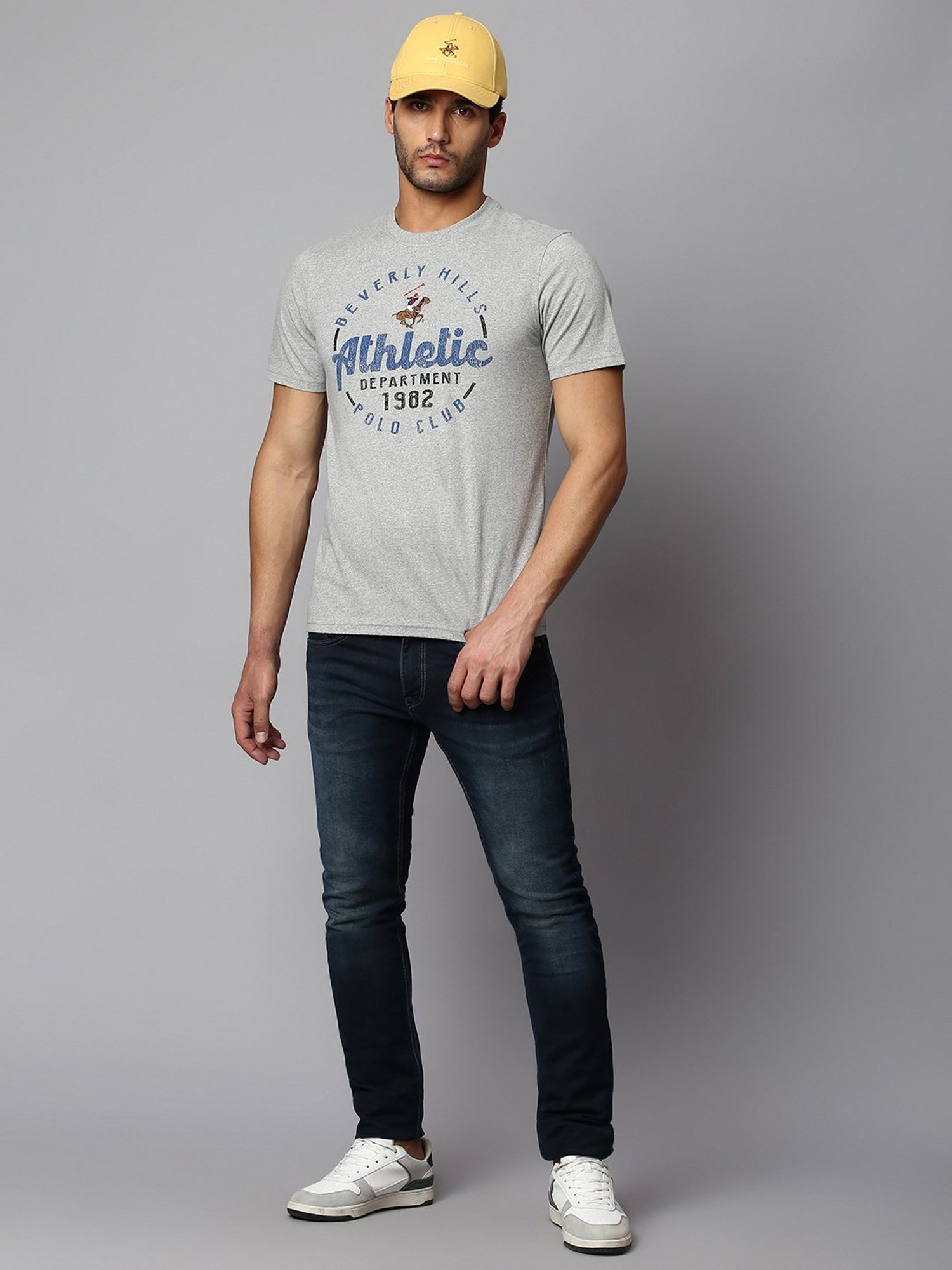 Beverly Hills Polo Club Grey Melange Regular Fit Cotton Crew T-Shirt