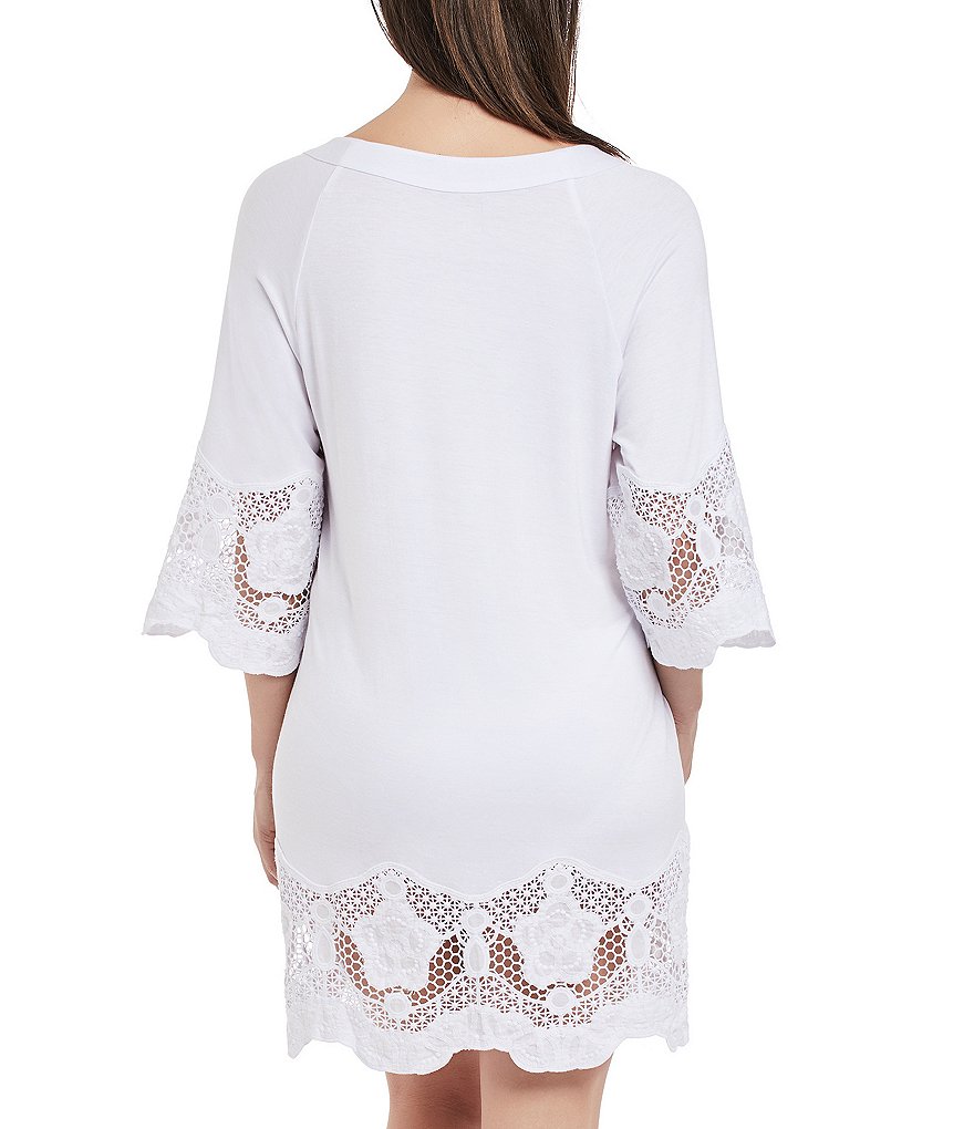 Tommy Bahama Midnight Orchid Tropical Print Scoop Neck Ruffle Hem Spa Dress