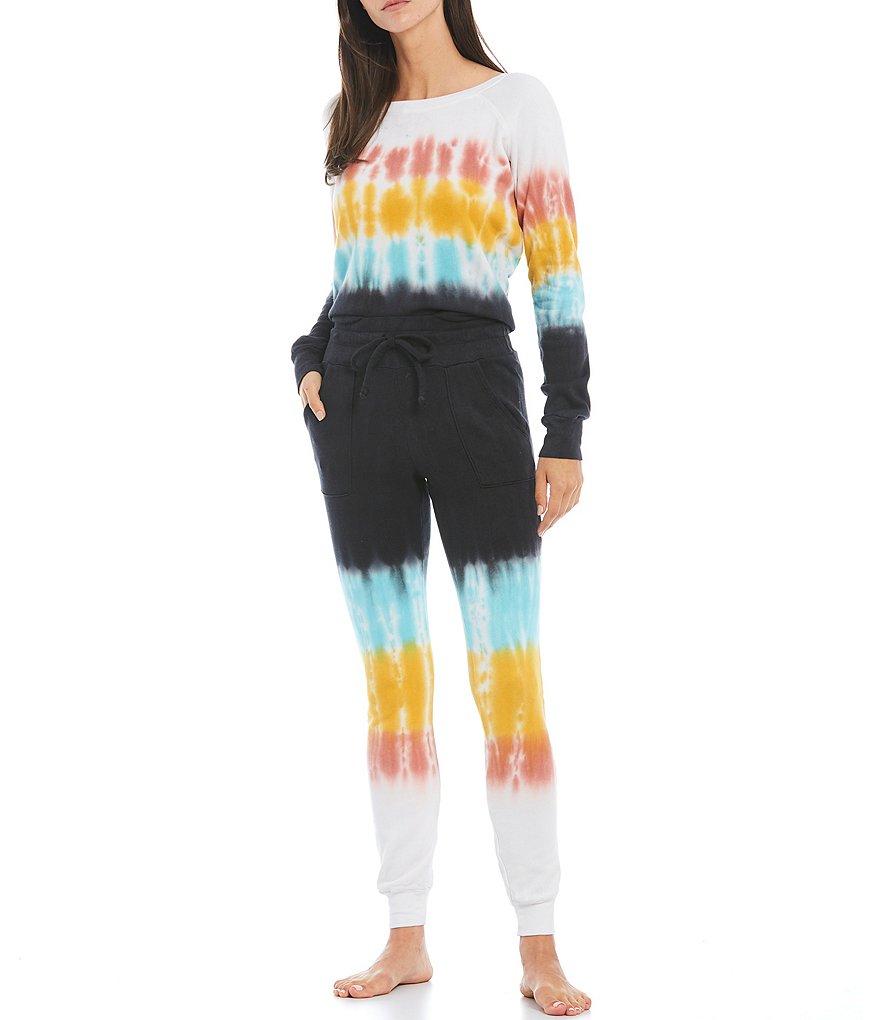 JALA Rainbow Tie-Dye French Terry Fleece Jogger Coordinating Lounge Pants