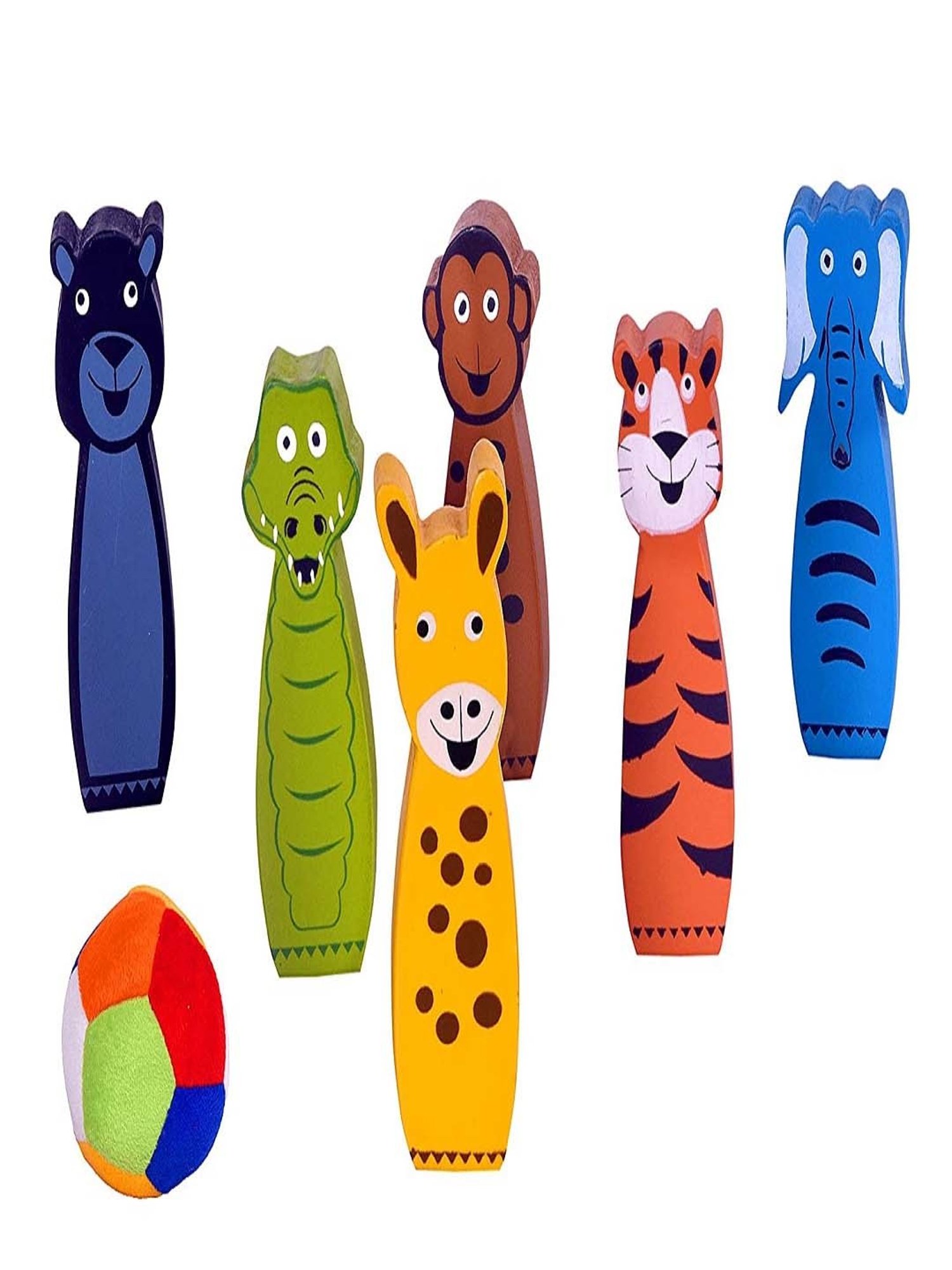 Desi Toys Kids Multicolor Wooden Jungle Bowling Game