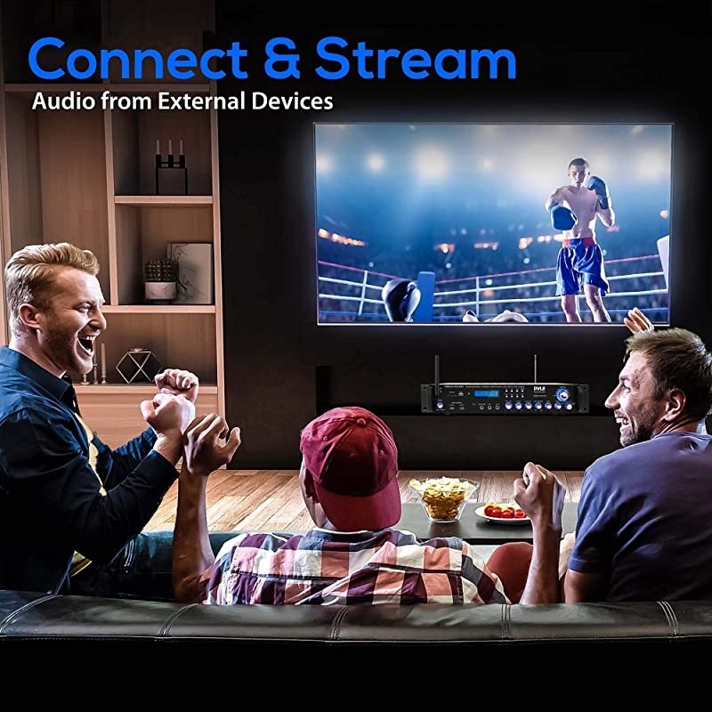 Bluetooth Home Audio Power Amplifier -4 Ch. 3000W, Stereo Receiver w/ Speaker Selector, FM Radio, USB, Headphone, 2 Wireless Mics for Karaoke, Great for Home Entertainment System -  PWMA3003BT.NEW