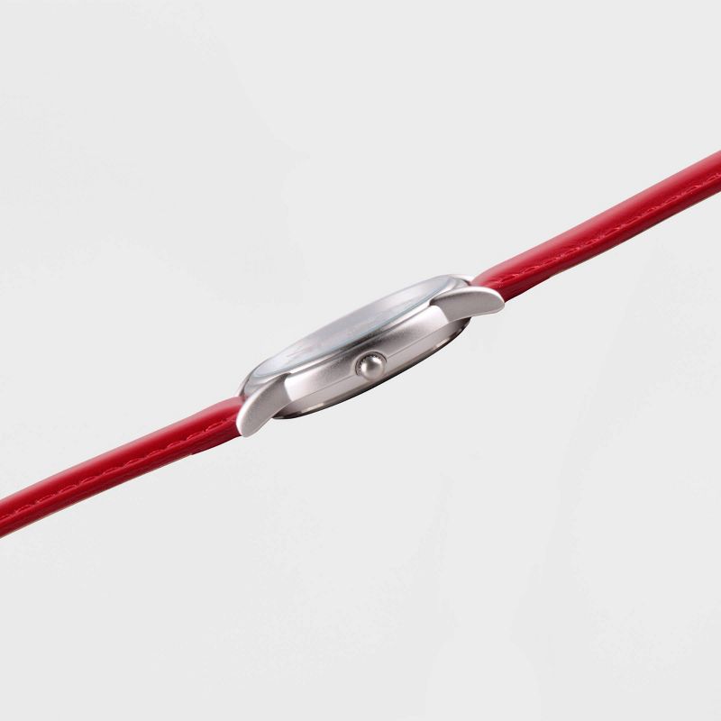 Women's Disney Mickey Mouse Silver Cardiff Leather Strap Watch - Red