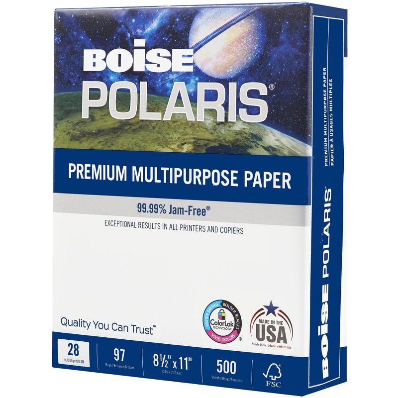 Boise POLARIS Premium Multipurpose Paper 8 1/2 x 11 28lb White 3000 Sheets/Carton POL2811