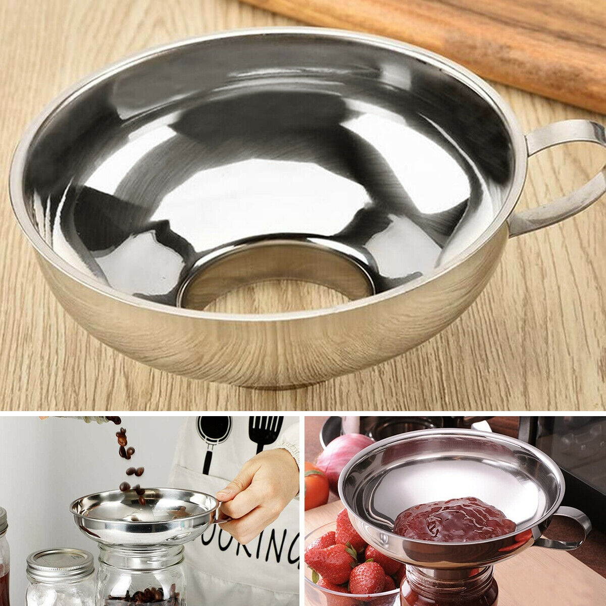 2pcs/set Stainless Steel Kitchen Canning Funnel for Wide and Regular Jars