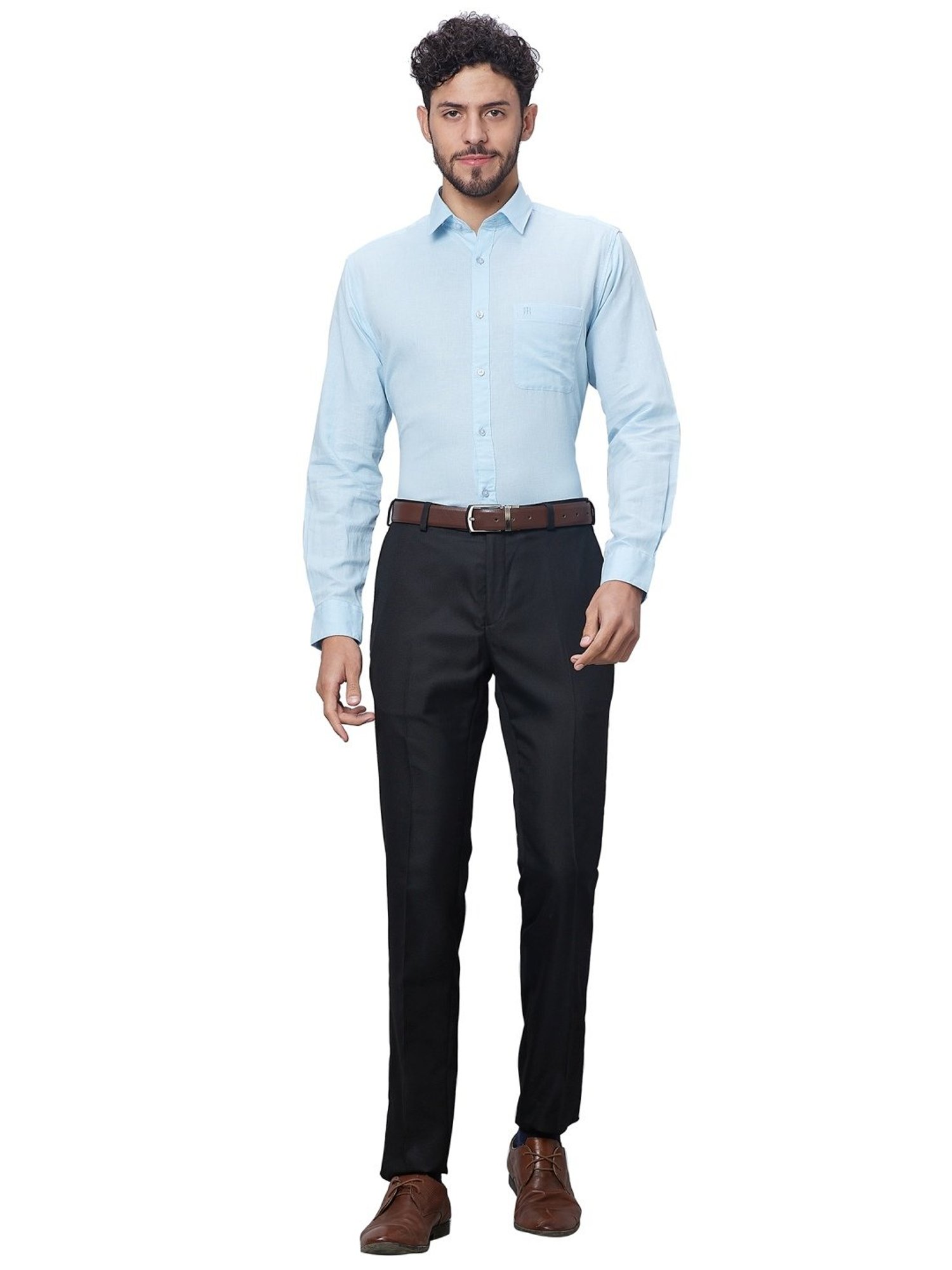 Raymond Aqua Cotton Linen Slim Fit Shirt