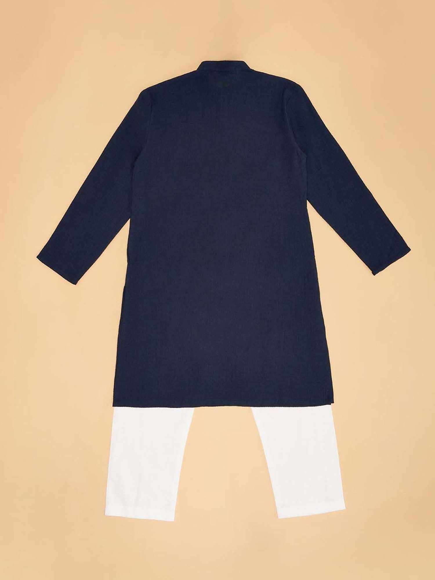 Fourfolds Boys Blue & White Solid Full Sleeves Suit Set