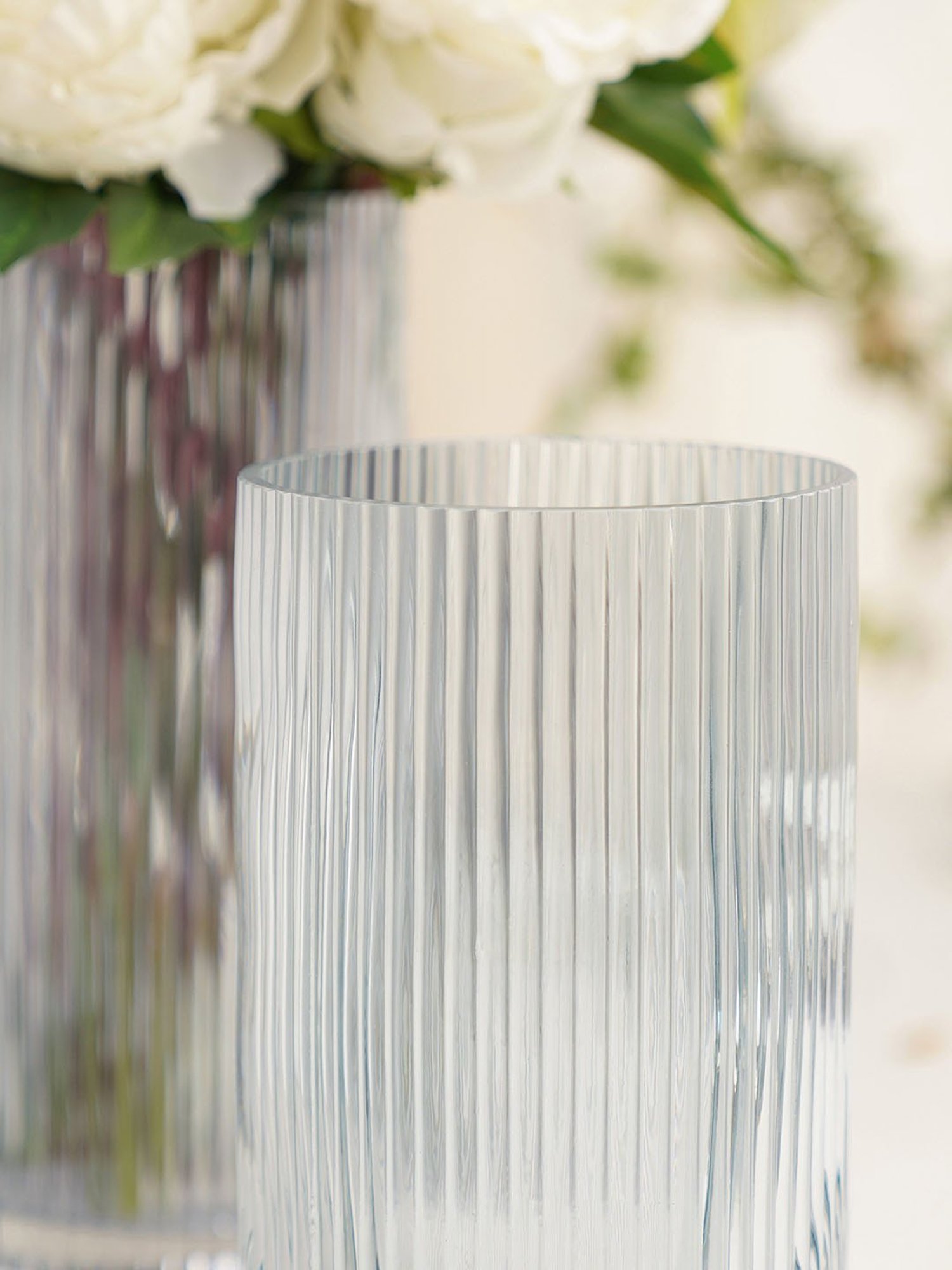 Pure Home and Living Blue Glass Ribbed Straight Vase