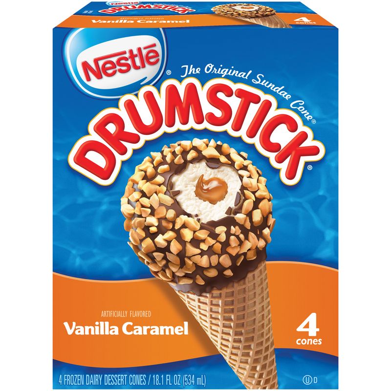Nestle Vanilla Caramel Drumstick Ice Cream Cone - 4pk