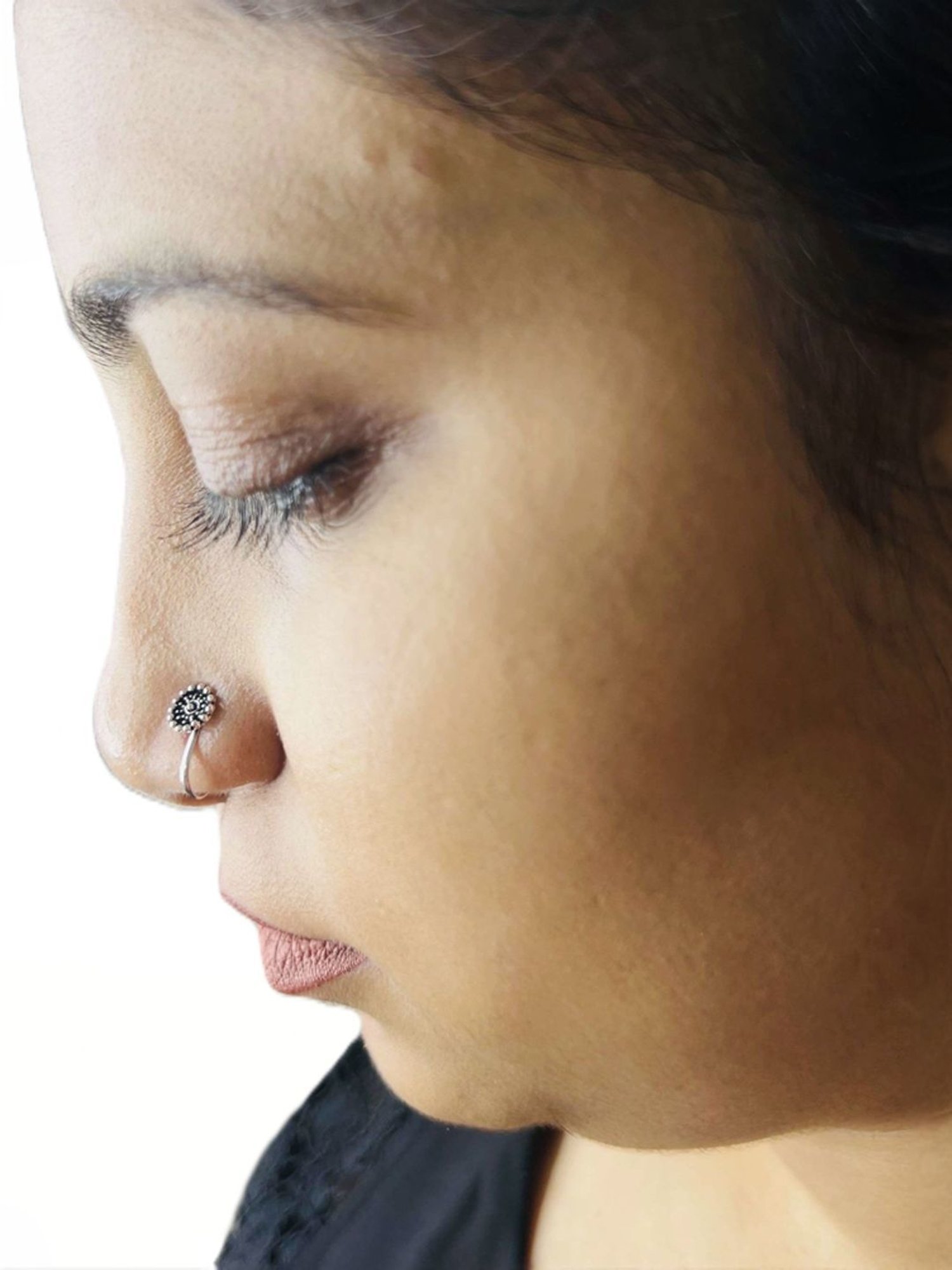 Arte Jewels 925 Sterling Silver Oxidized Round-shape Clip on Nosepin for Women & Girls