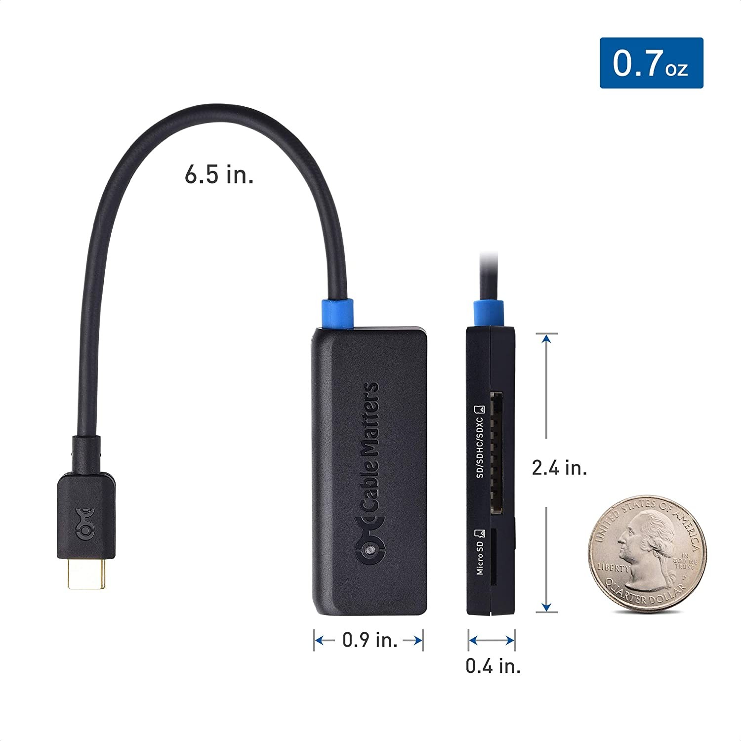Cable Matters Dual Slot USB C Card Reader (USB C SD Card Reader) in Black for Micro SD, SDHC, SDXC Memory Cards - Thunderbolt 3 Port Compatible