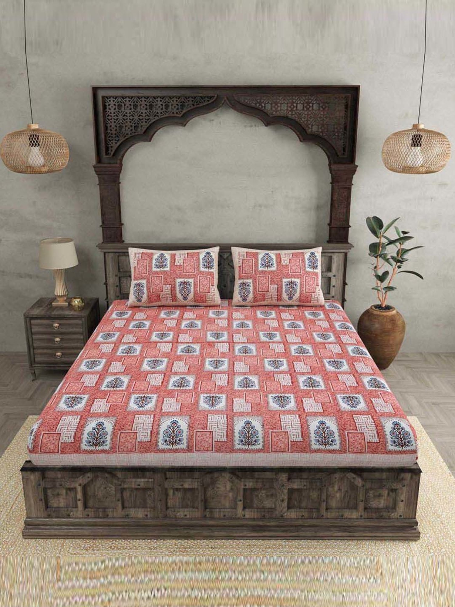 JaipurFabric Apple Cotton 180 TC Double Bedsheet with 2 Pillow Covers