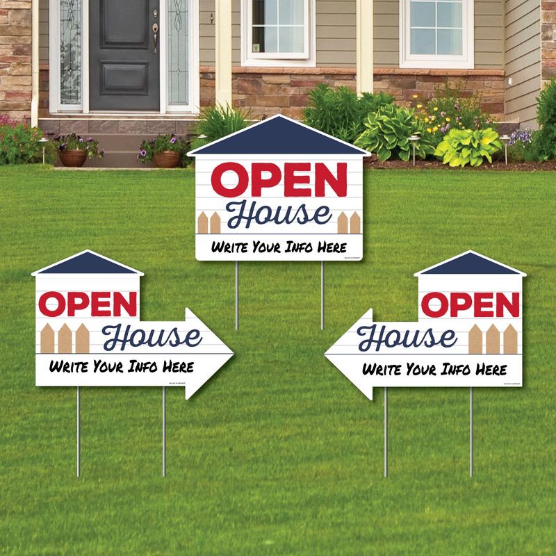 Big Dot of Happiness Open House - Real Estate Yard Sign with Stakes - Double Sided Outdoor Lawn Sign - Set of 3