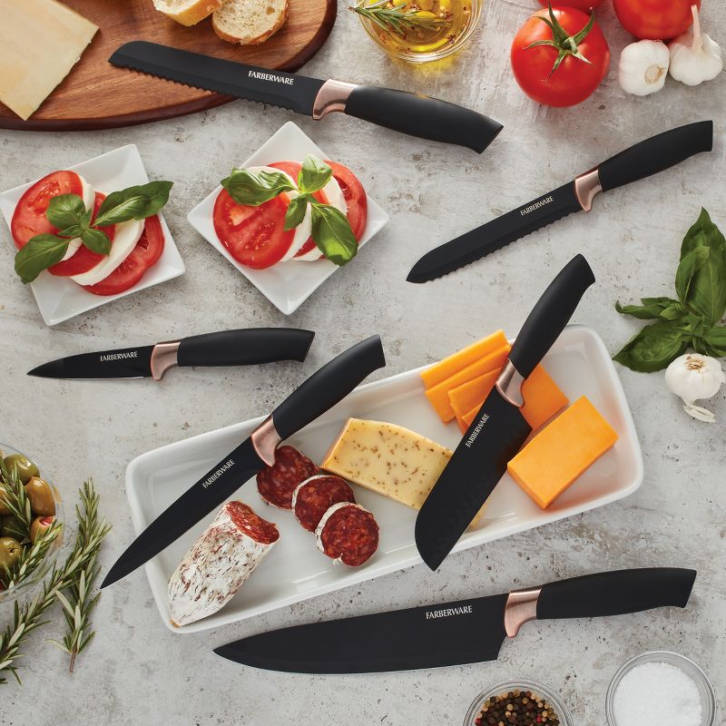 Farberware 12 Piece Soft Grip Knife Set; Black and Copper