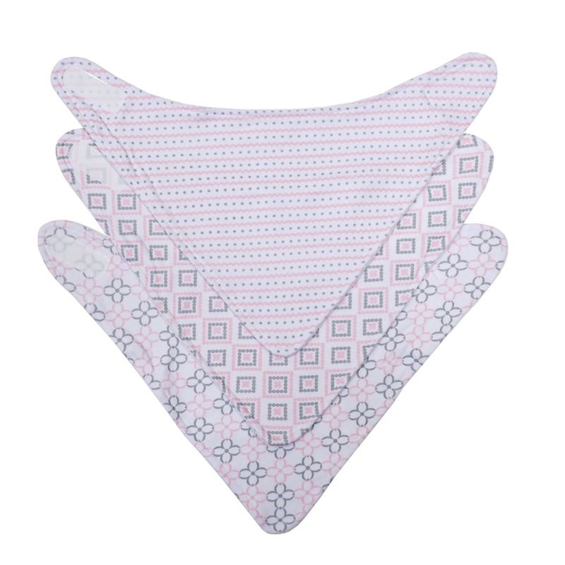 Neat Solutions Interlock/Knit Terry Bandana Bib Set - Pink Stripe Floral - 3pk