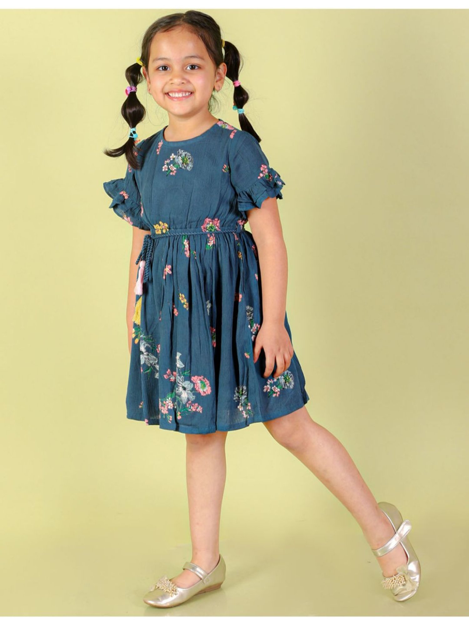 Lil Drama Kids Teal Floral Print Dress