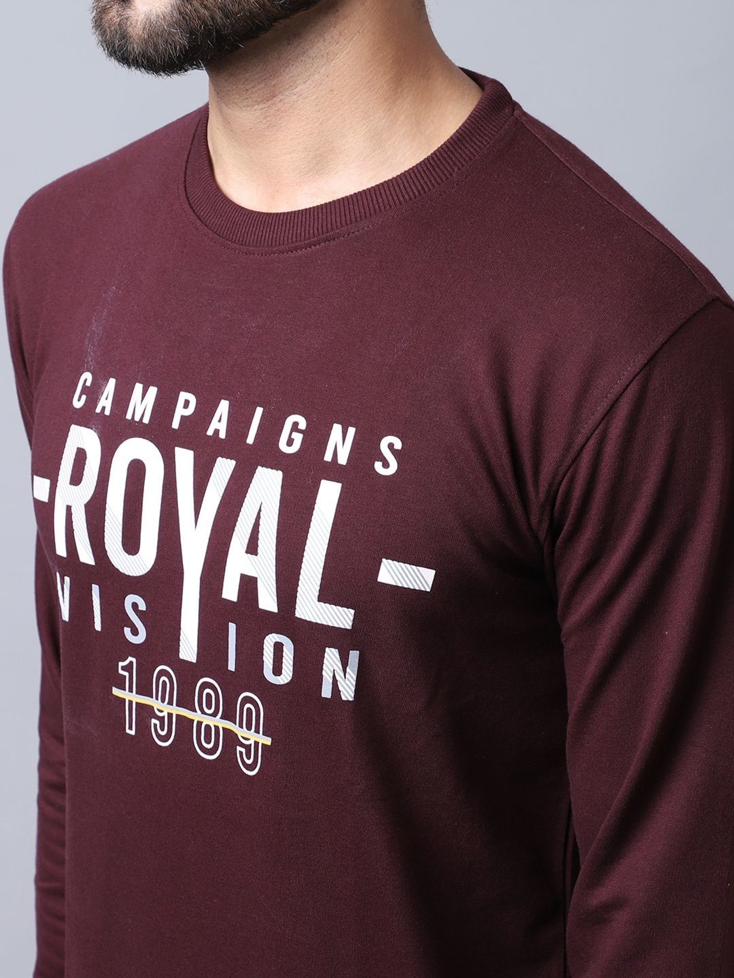 Cantabil Maroon Cotton Regular Fit Printed T-Shirt