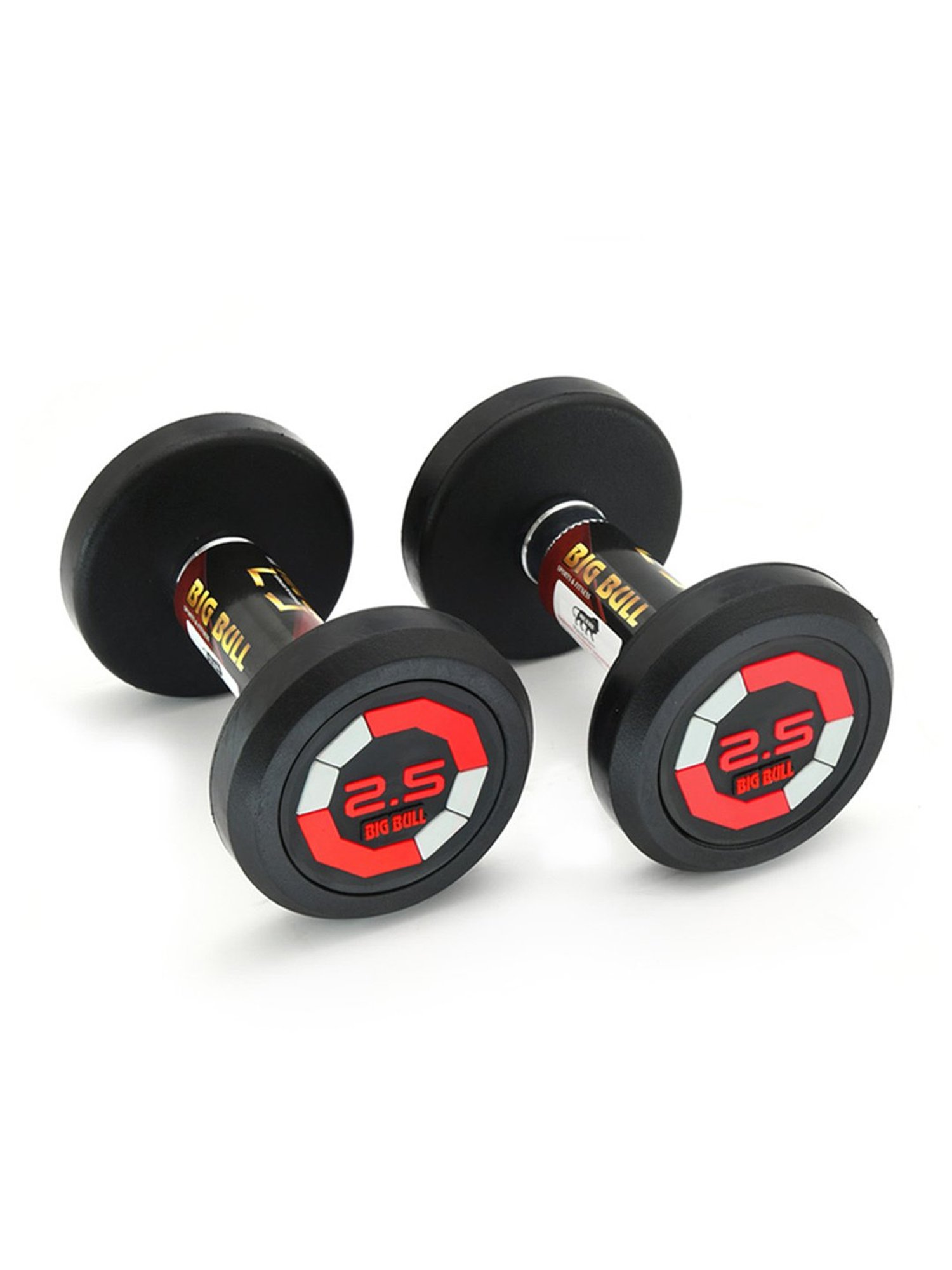 BIGBULL Rubber Coated Solid Round Dumbbell (Sold In Pair) (2.5 Kg x 2pc (Total = 5 kg), RED)