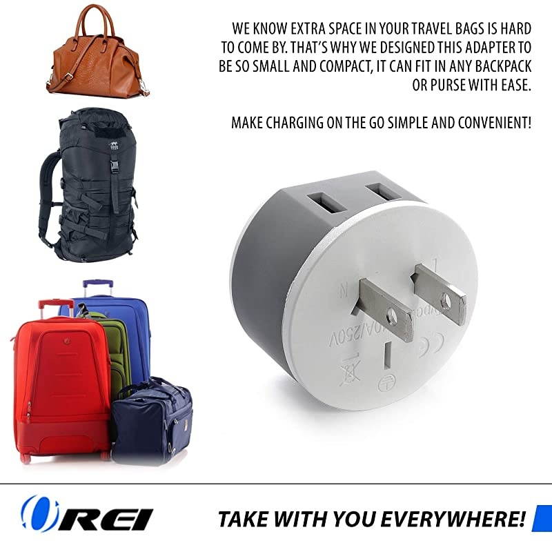 Philippines Power Plug Adapter by OREI with 2 USA Inputs Travel 3 Pack Type A US6 Safe Use with Cell Phones Laptop Camera Chargers CPAP and More