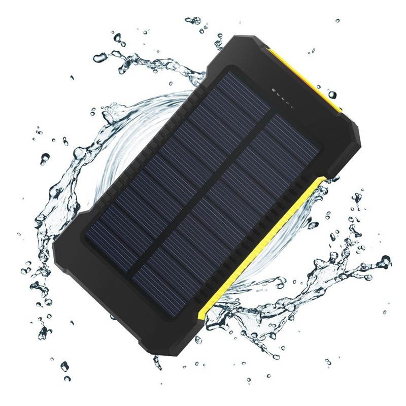iMeshbean Portable Dual USB Solar Battery Charger Power Bank 10000mAhPhone Charger with Carabiner LED Lights (Blue)