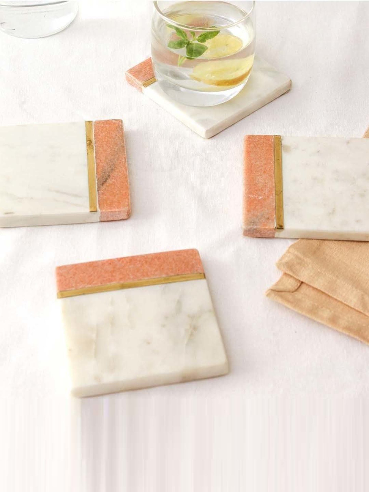 House This Beach White & Brown Marble Coaster - Set of 4